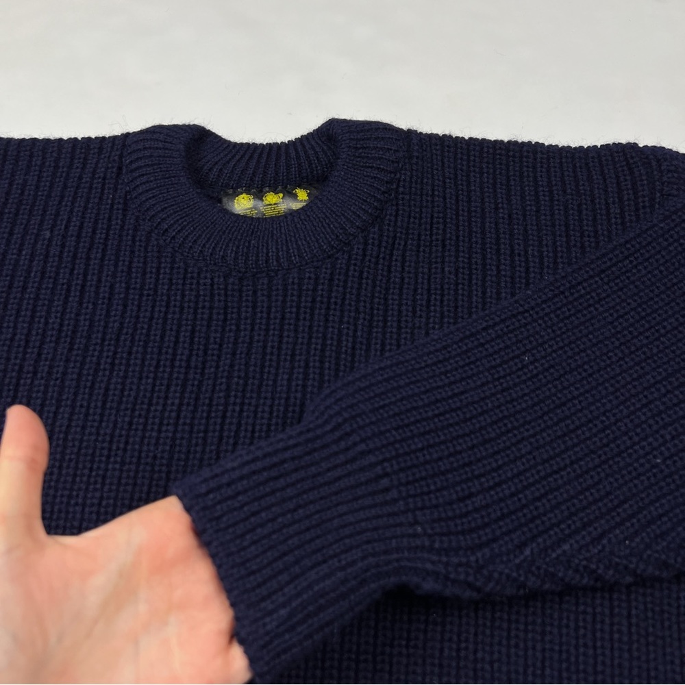 Barbour Vintage Mens Navy Wool Ribbed Crew Neck Pullover Sweater - Picture 2 of 8